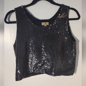 Vintage Piko 1988 Sequin Black Crop Top Size M #702